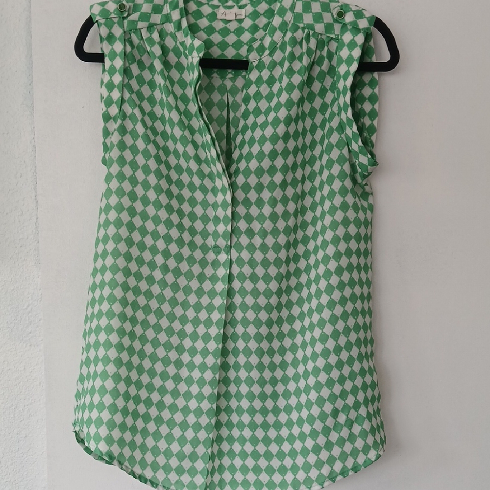 Antilia Femme Green and White Buttoned Blouse with Mandarin Collar